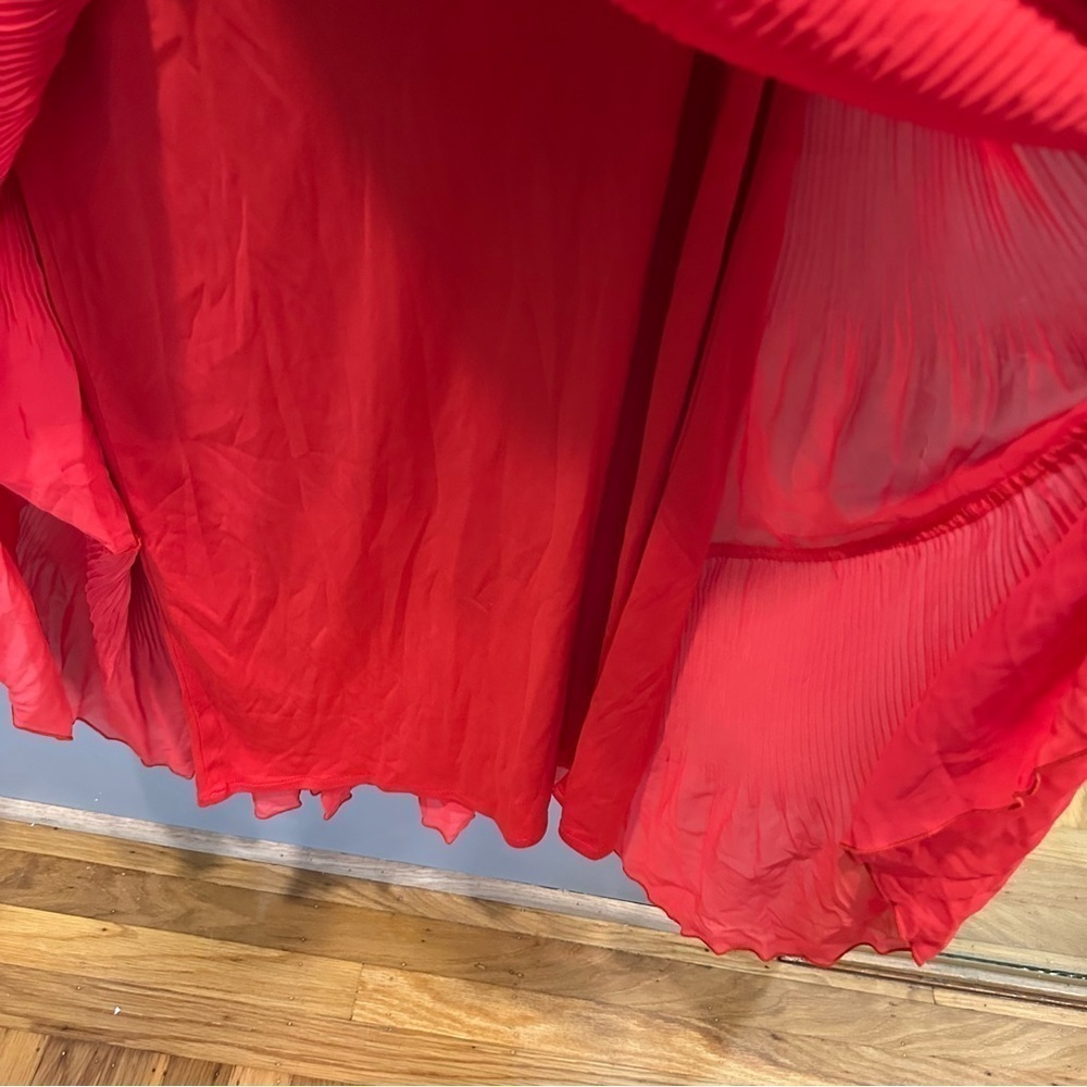 Maxi Tiered Sheer micro pleats bright reddish coral skirt fully lined size 6 C53 - Picture 7 of 10